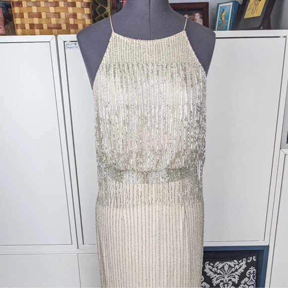 Adrianna Papell Gatsby drop waist fringed beaded sleeveless long dress - Picture 14 of 15